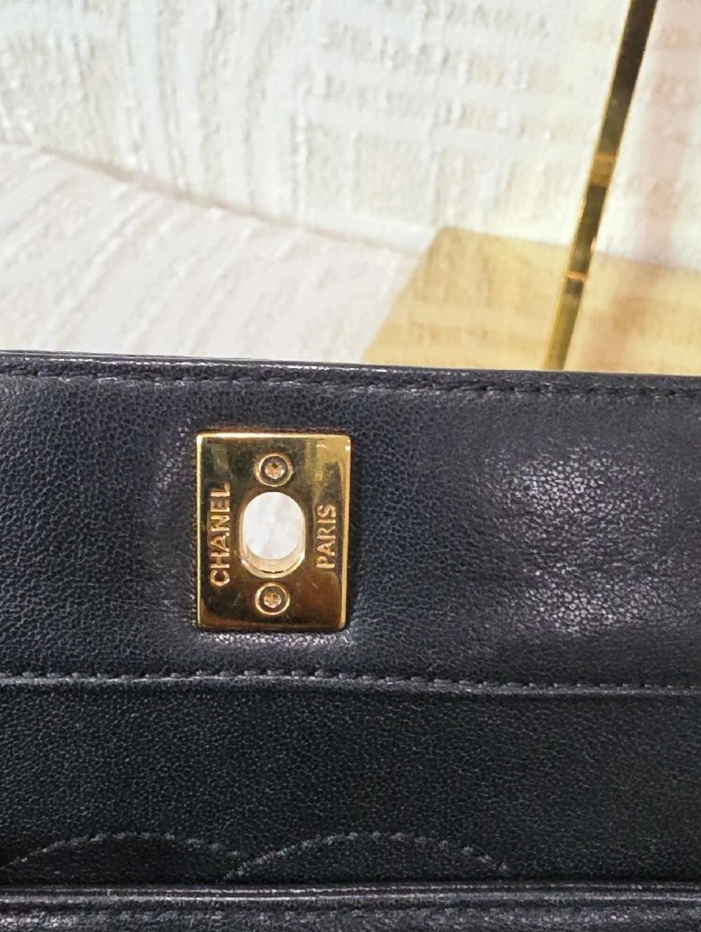 CHANEL Black Quilted Leather Shoulder Bag with Gold Chain